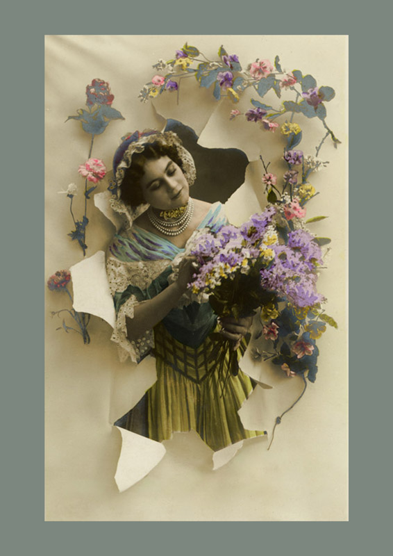 papier-dechire Carte postale ancienne avec Jeanne Helbling