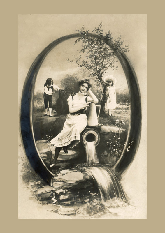 Les lettres Q à T deviennent des compositions artistiques dans des cartes postales illustrées de la Belle Époque.