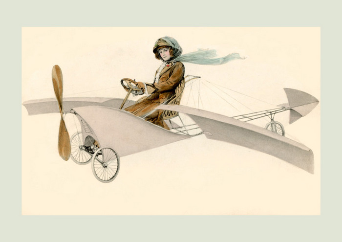 L'élégante aviatrice | Franz Kuderna Élégante aviatrice aux commandes d'un aéroplane de la Belle Époque – Illustration de Franz Kuderna.