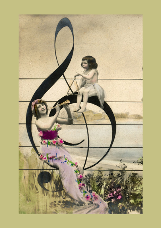 Carte postale musicale en photomontage de la Belle Époque