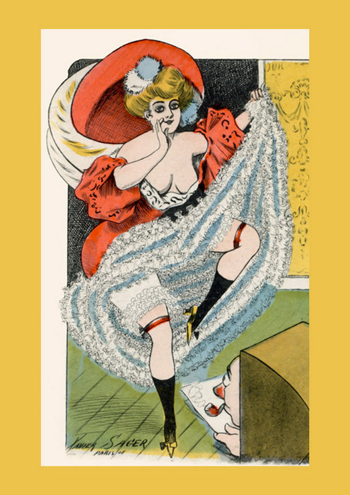 Illustration ancienne représentant une artiste de cabaret de la Belle Époque restaurée par Ernestine & Clotaire.