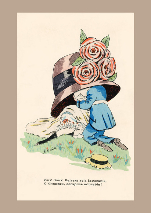Le chapeau des amoureux - L'amour discret Des cartes postales pleines d'humour où l'amour discret à la Belle Époque se cache sous d'immenses chapeaux. Restaurées par Ernestine & Clotaire.